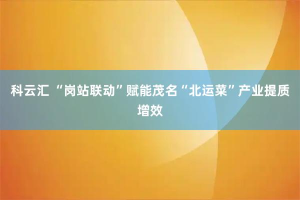 科云汇 “岗站联动”赋能茂名“北运菜”产业提质增效